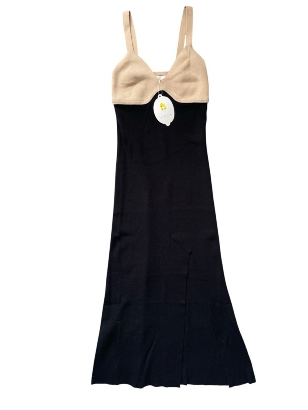 Sweet Lemon Colorblock Knit Midi Dress Black & Beige Size M NWT - Picture 2 of 5